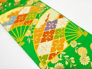 アンティーク　扇に業平菱・枝垂れ花模様織り出し袋帯（着用可）